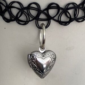 Y2K inspired Black Tattoo Necklace with Stainless Heart Locket